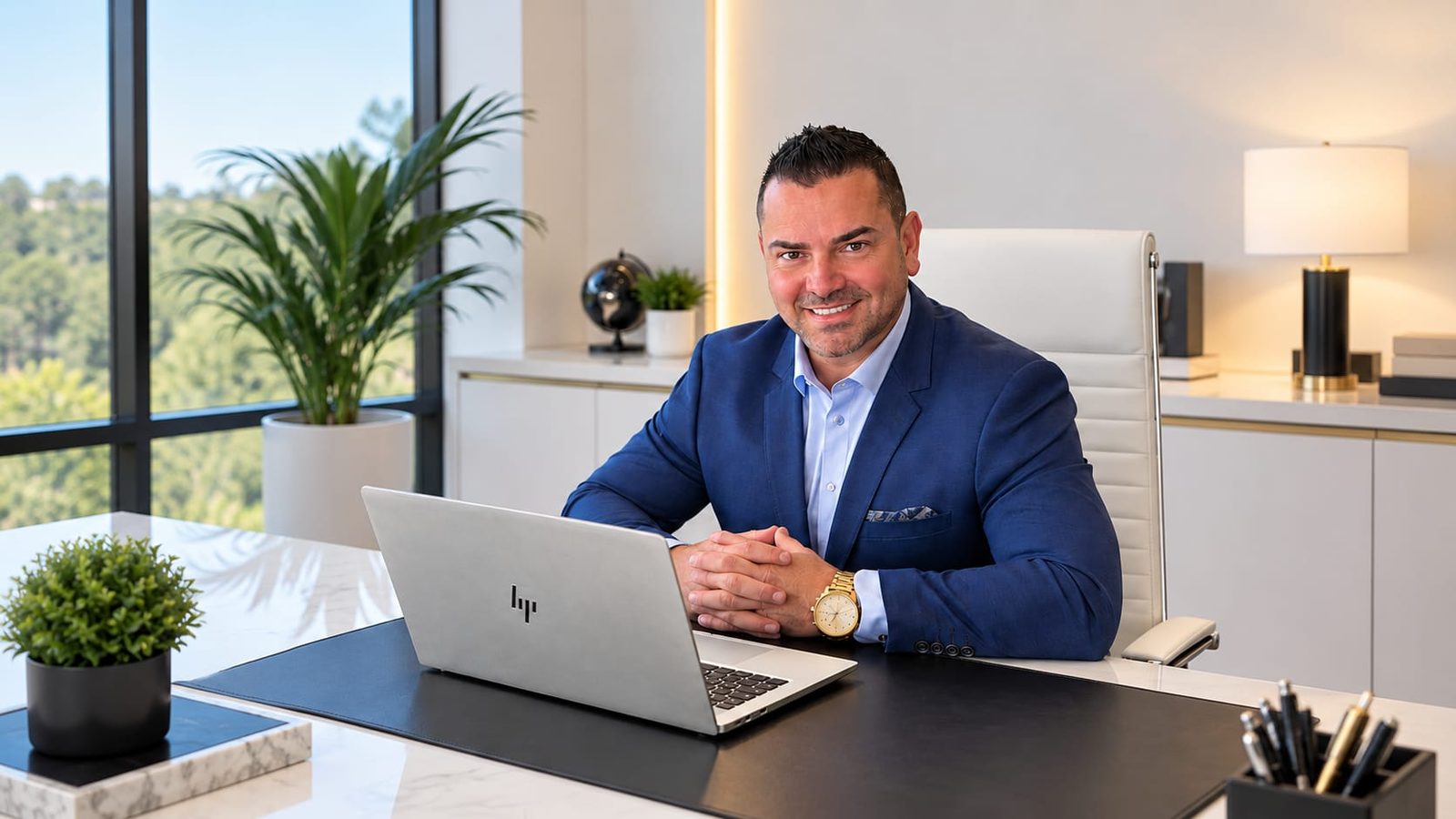 Jason Thomas à son bureau, devant son ordinateur